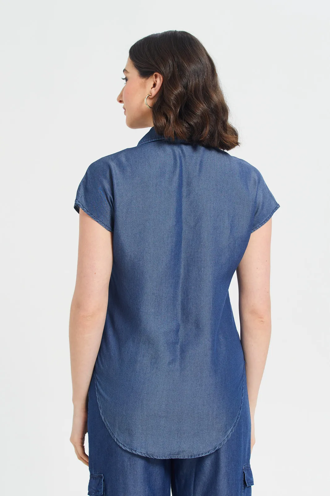 Women Blue Tencil Relaxed Shirt