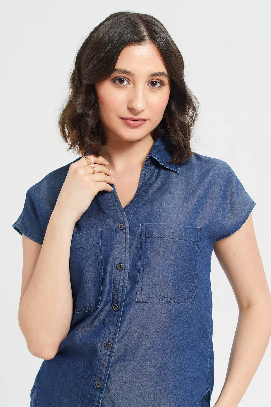 Women Blue Tencil Relaxed Shirt