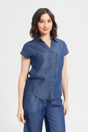 Women Blue Tencil Relaxed Shirt