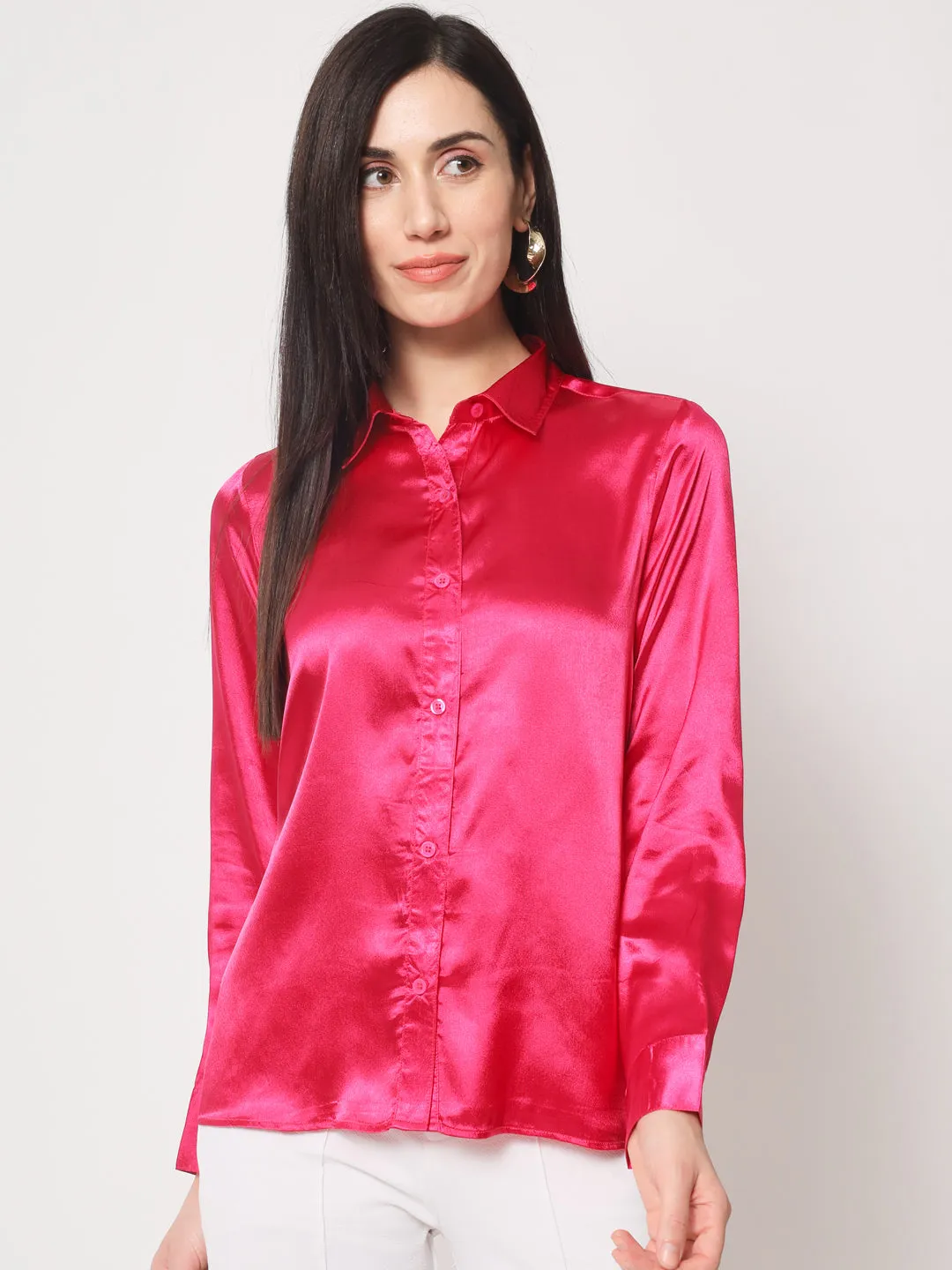 Women Pink Classic Slim Fit Floral Casual Shirt