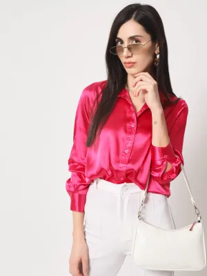 Women Pink Classic Slim Fit Floral Casual Shirt