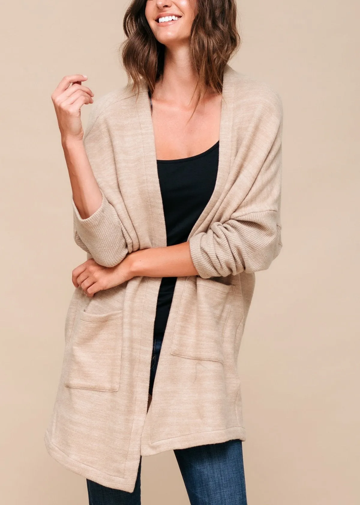 Women's Basic Cardigan In Camel