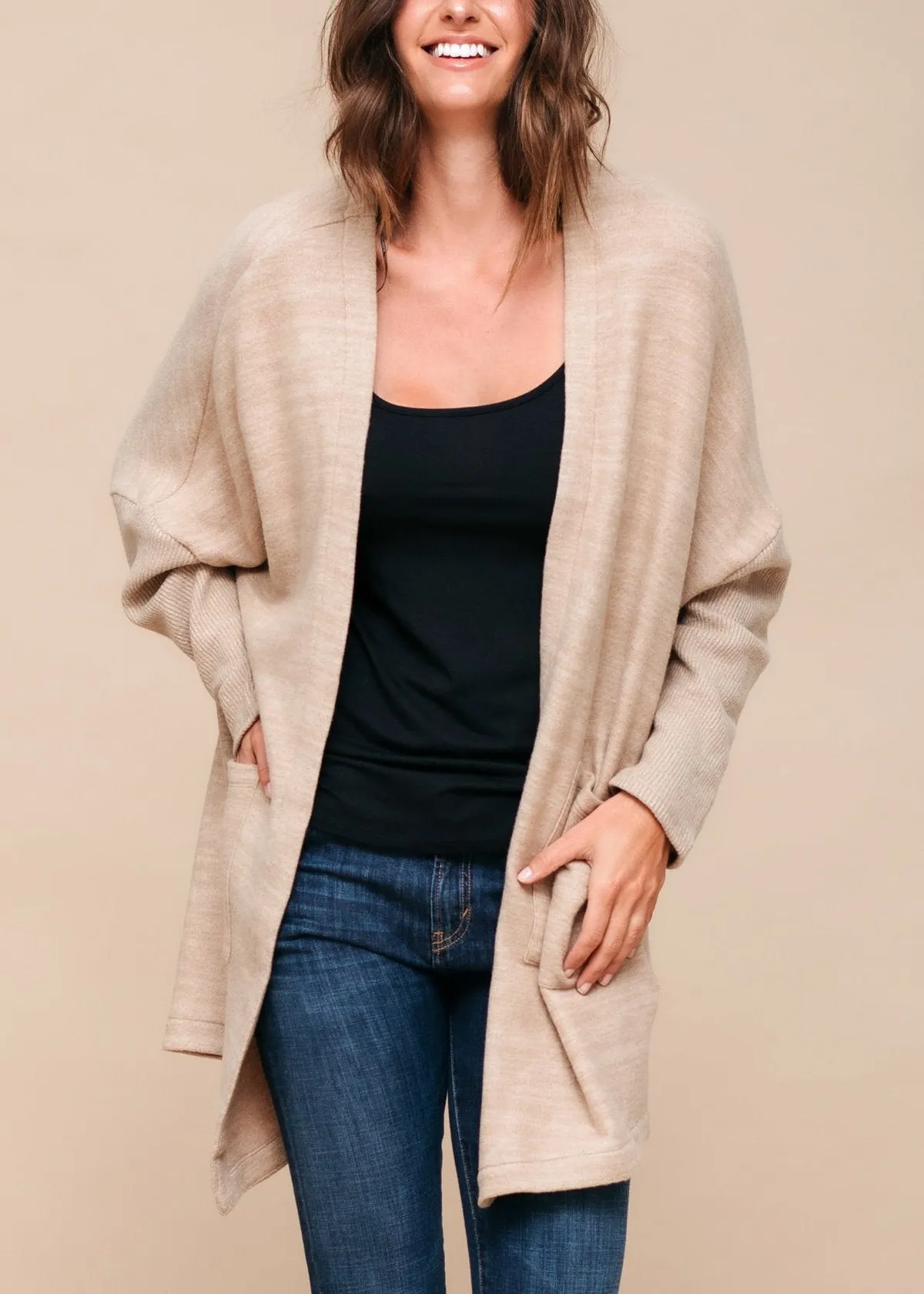 Women's Basic Cardigan In Camel