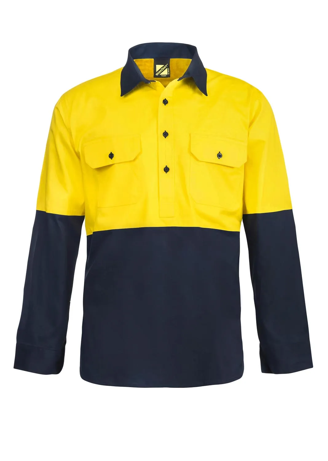 WS4256 HI VIS CLOSED FRONT COTTON DRILL SHIRT WITH SEMI GUSSET SLEEVES