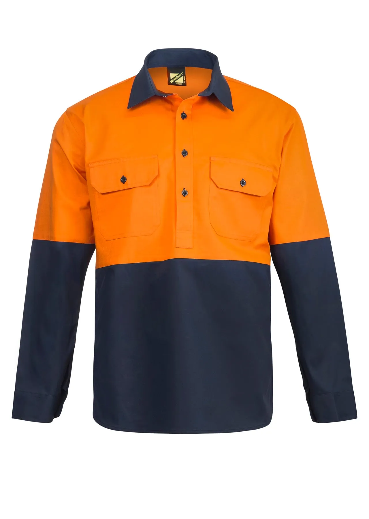 WS4256 HI VIS CLOSED FRONT COTTON DRILL SHIRT WITH SEMI GUSSET SLEEVES