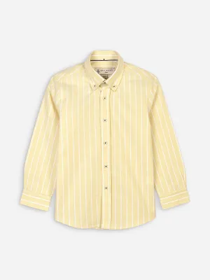 Yellow Oxford Striped Long Sleeve Casual Shirt