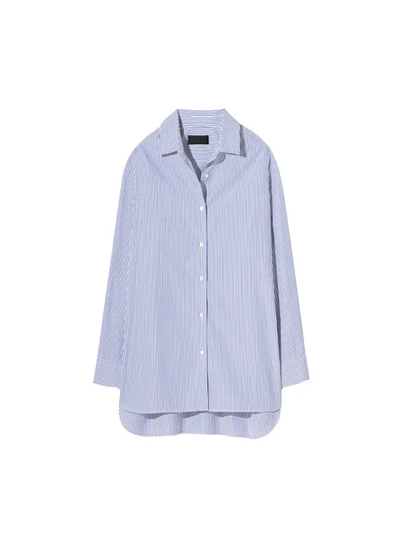 Yorke Shirt in White Navy Stripe